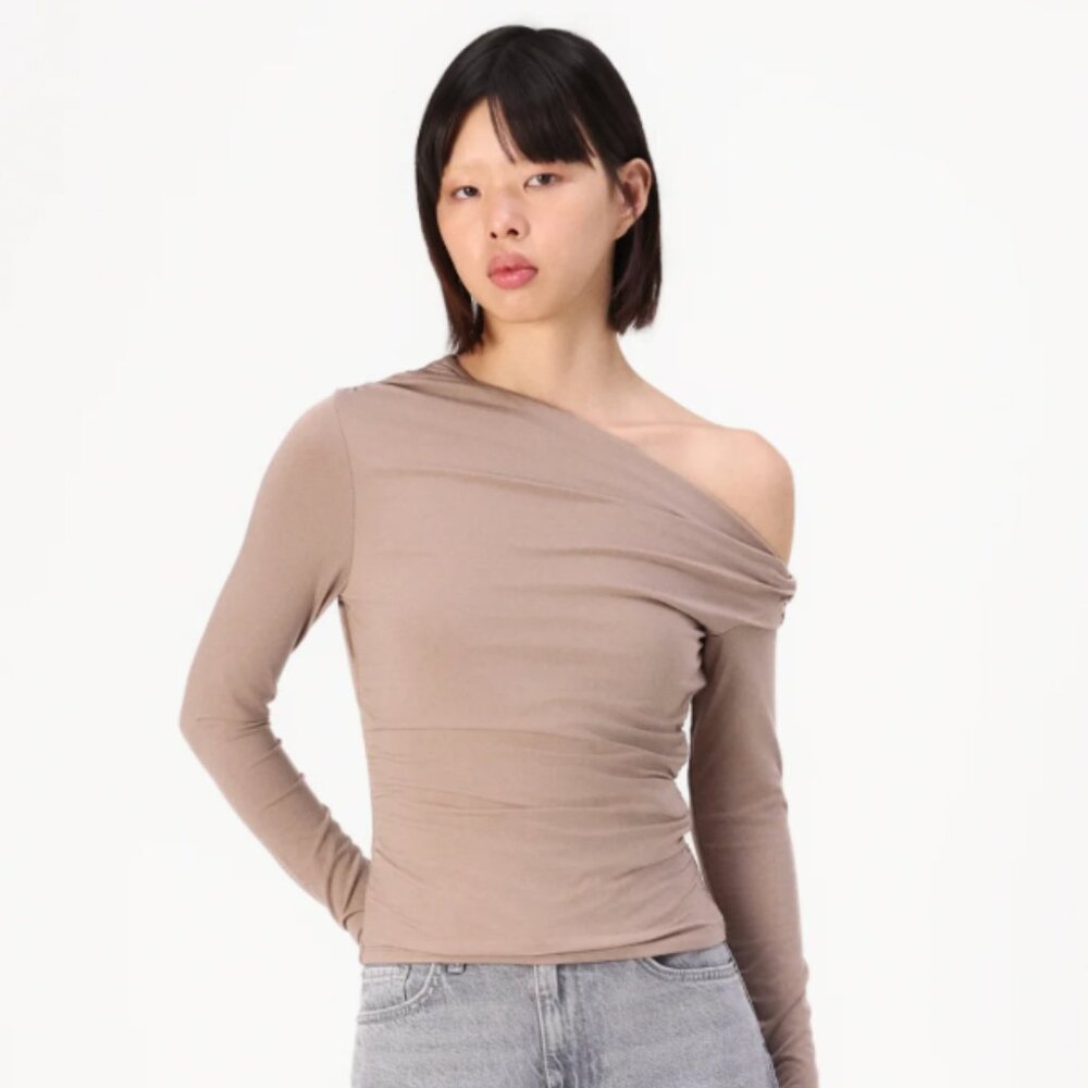 Abercrombie & Fitch Long-Sleeve Off-The-Shoulder Draped Top